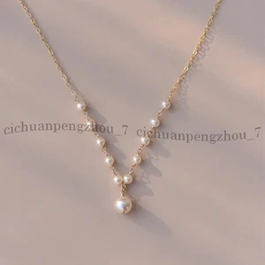 Genuine Natural 5-6mm Round White South Sea Pearl Pendant Chain Necklace 18'' - Picture 1 of 4