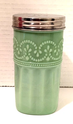 Jadeite Green Embossed Sugar Shaker Hobnail Texture Metal Lid awesome - Image 1 of 3