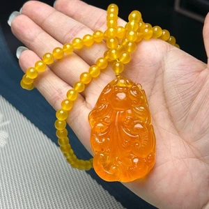 Natural High Ice  Golden yellow Jade Jadeite Pi Xiu Pendant&Necklace貔貅 - Picture 1 of 10
