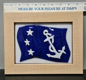 Vtg Nautical "Fleet Commodore" Flag Fused Glass 3D Art 7½"x9½" Signed Lisa Coyle - Picture 1 of 13