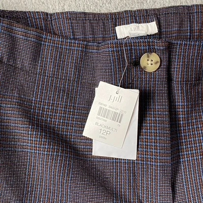 J. Jill Wearever Pull-On Pants Women's 12P Petite Black Multi Plaid Straight Leg - Image 1 of 4
