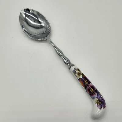Serving Spoon With Porcelain Handle Purple Floral 10.5 In - Image 1 of 4