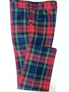 Vintage Urlaub rot Schottenkaro Wolle Flanell Hose festlich 34 x 32 - Bild 1 von 16