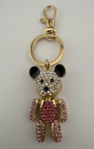 Bolso de oso de peluche multicolor rosa y transparente estrás tono dorado encanto/llavero - Imagen 1 de 10
