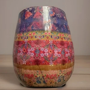 NATURAL LIFE ONE 4” Cup Pink Purple Boho Floral Stainless Steel Wine Tumbler NEW - Picture 1 of 10