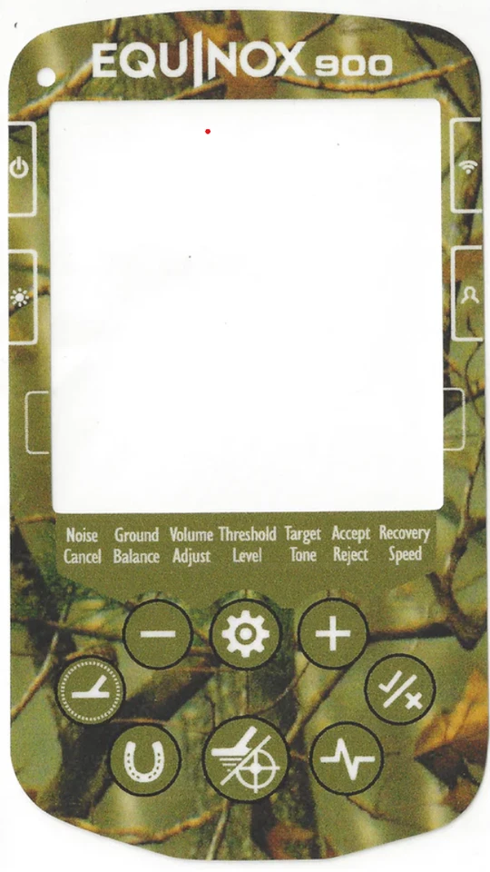 Minelab Equinox 900 vinyl keypad sticker Woodland Camo, English Language