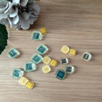 Vintage Plastic Buttons Green Yellow Brown Square Retro Used - Image 1 of 4