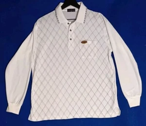 Claudio Valentino Preppy Polo Golf Long Sleeve White Grey Blue Strip Large - Picture 1 of 7