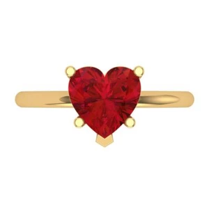 Anillo de compromiso solitario de rubí simulado con corazón de 2 quilates para mujer, oro amarillo de 14 quilates - Imagen 1 de 11