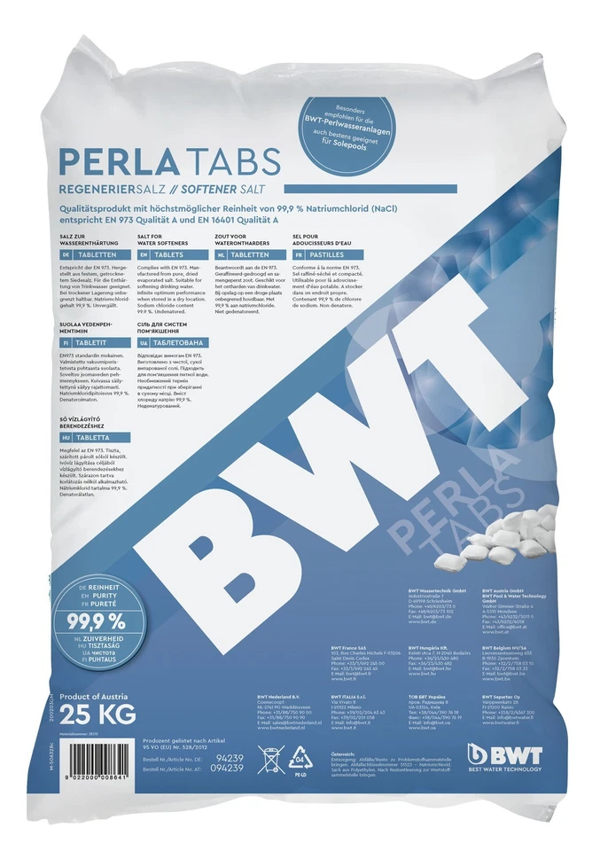 Regeneriersalz 10 x 25 kg BWT PERLA TABS  Enthärtungsanlagen 99,9% Salzreinheit - Bild 1 von 1