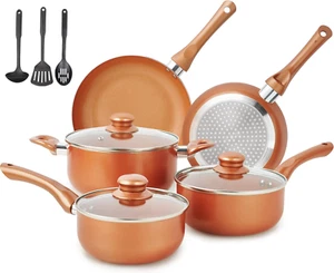 Pots and Pans Set Ultra Nonstick, Pre-Installed 11Pcs Cookware Set Copper with C - Picture 1 of 6