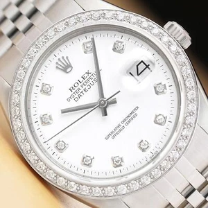 ROLEX MENS DATEJUST WHITE DIAL 18K WHITE GOLD SS DIAMOND WATCH w/ JUBILEE BAND - Picture 1 of 8