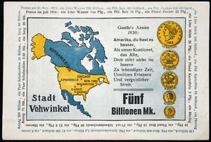 VOHWINKEL 1923 5 Trillion Mark "America, You Have it Better" USA Map, Gold Coins - Picture 1 of 2
