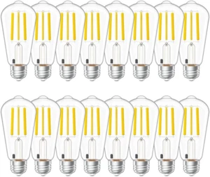 16 Pack Vintage LED Edison Bulbs 75W Equivalent 7W 850 Lumens 3000K E26 Clear Gl - Picture 1 of 12