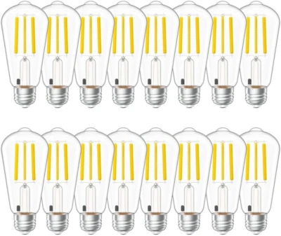 16 Pack Vintage LED Edison Bulbs 75W Equivalent 7W 850 Lumens 3000K E26 Clear Gl - Image 1 of 4
