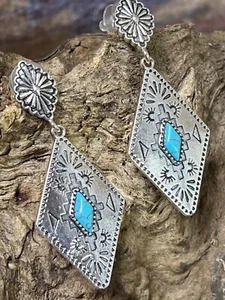 jewelry Rodeo Cowgirl SILVER TURQUOISE Earrings Western Southwest pendant Fall - Picture 1 of 8