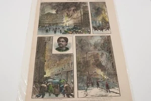 Antique 1882 Harpers Weekly Fire Fighting News Print Theatre Burning Building - Picture 1 of 8