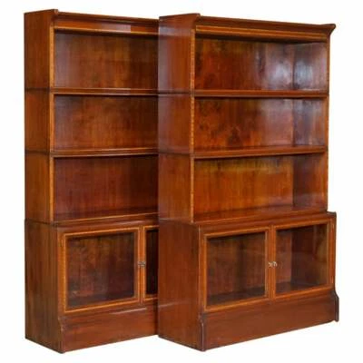ANTIQUE PAIR OF WILLIAM BAKER CO MAHOGANY SATINWOOD & WALNUT LEGAL BOOKCASES - Image 1 of 4