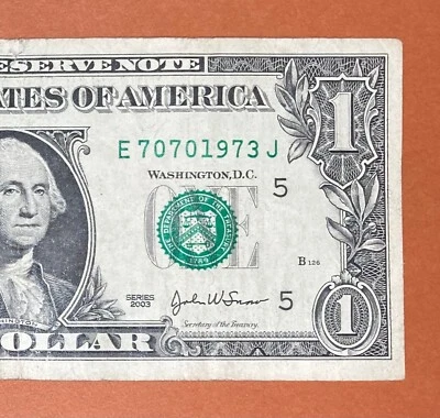 July 7, 1973 ( E 70701973 J ) Birthday Note $1 One Dollar Bill ( 7 _ 7 _ 1973 ) - Image 1 of 3