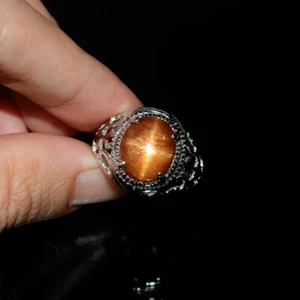 Total Weight 28.30ct Untreated Natural StarSunstone 925 Silver Ring 9.5us - Picture 1 of 4