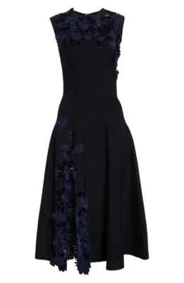 Oscar de la Renta Floral Appliqué Fit & Flare Midi Dress - Image 1 of 4