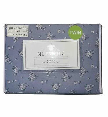 Shabby Chic by Rachel Ashwell 4-piece Blue White Pink Floral Twin Sheet Set - Image 1 of 4