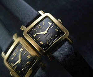 INVICTA HERREN CHOCOLATONE TANK ECKIG VINTAGE 18K MASSIV GOLD DEKO SCHWARZES ZIFFERBLATT - Bild 1 von 14