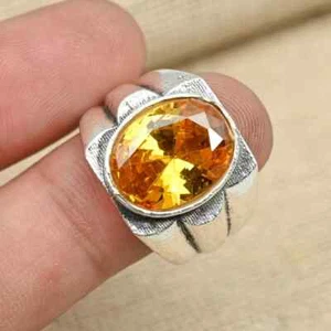 Citrine Gemstone Men's Ring 925 Sterling Silver Anniversary Ring All Size W15 - Picture 1 of 4