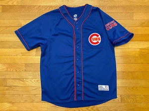 Chicago Cubs Jersey Sz L Blue Embroidered Button Dynasty Series MLB Baseball - Picture 1 of 4