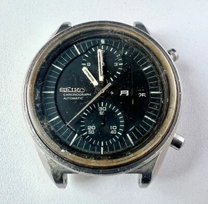 SEIKO 6138-3002 Automatic Watch Chronographe Vintage Mens JUMBO Black To Parts - Picture 1 of 8