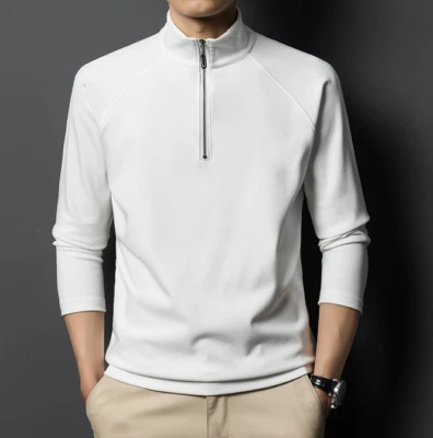 Men's casual autumn new style double-sided velvet semi high neck zipper sweatshi - Image 1 of 4