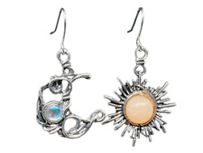 Sun and Moon Earrings Topaz Sunstone Ear Hook Dangle Drop Gift Silver Jewellery