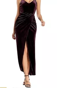 Babalet Womens Burgundy Ruched Cocktail Party Dress Velvet Bodycon Cami Medium M - Picture 1 of 9