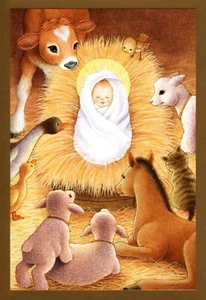 Baby Jesus & Animals Manger Creche Stable Christmas Hallmark Cards - Set of 8 - Picture 1 of 3