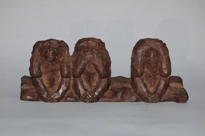 Escultura de madera, Tres monos sabios, ver escuchar hablar no mal, por Masahide, Japón Foto 1 de 4