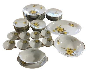 45 Stück Cotillion Porzellan gelbe Rosen Goldrand weiß Teller Tassen - Bild 1 von 12