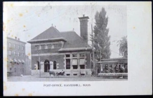 HAVERHILL MA HORSE AND BUGGY AND STREETCAR @ POST OFFICE VINTAGE POSTCARD 101420 - Picture 1 of 2