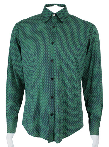 SAINT LAURENT (YSL) Camicia elegante uomo YVES SAINT LAURENT blu e verde cotone geometrico 39 15 5
