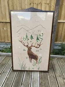 Vintage Wooden Fire Guard Screen Embroidered Tapestry Needlework Glass Front - Picture 1 of 15