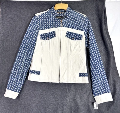 Antiga NOVA Jaqueta Feminina Roca Wear Couro Azul Branco Etiqueta de Varejo Média $89 - Imagem 1 de 4