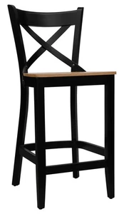 Barhocker Hocker mit Lehne Buche massiv schwarz Holzsitz Eiche Optik H-65 cm - Bild 1 von 2