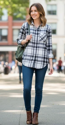 Легкая фланелевая рубашка American Eagle Boyfriend Fit черная белая клетчатая X-Small - Изображение 1 из 4