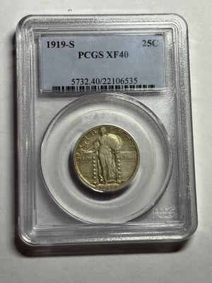 1919-S STANDING LIBERTY QUARTER PCGS XF40 KEY DATE NICE STRIKE - Image 1 of 4
