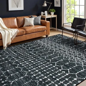 Alfombras negras marroquíes para sala de estar 6x9 - Respaldo antideslizante ultrafino grande... - Imagen 1 de 7