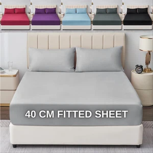 Extra Tief 40 CM Spannbettlaken Single Double King Super King Waschbar Bettlaken - Bild 1 von 27