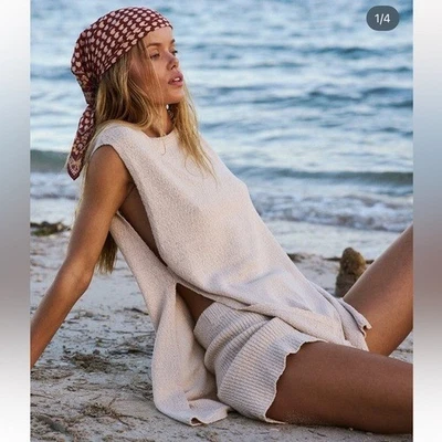 Свитер Free People Beach The Miranda бежевый размер маленький туника без рукавов длина - Изображение 1 из 4