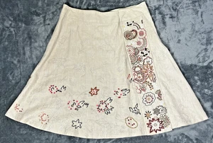 Sugar Lips Beige 100% Linen Skirt Heavy Embroider/Beaded Hidden Buttons LG *READ - Picture 1 of 15