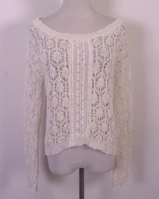 Suéter de crochê vintage em excelente estado usado tomate voador malha marfim hippie boho tamanho M - Imagem 1 de 4