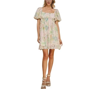 Pinch Missy Eyelet Lace Mini Dress Small Pastel Floral Embroidered Romantic NWT - Picture 1 of 15