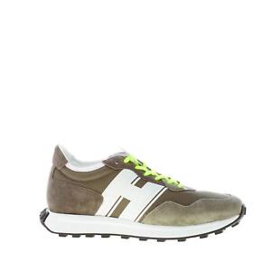 HOGAN men shoes H601 sneaker army green suede and tech fabric with white